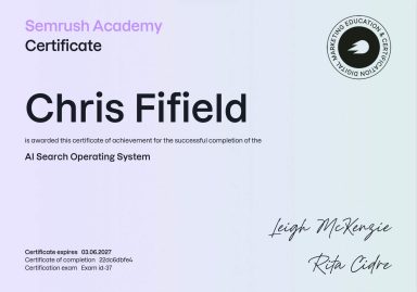 AI Operating Systems Certificate of achievement for Chris Fifield in Operating Systems from Bernuth Academy.